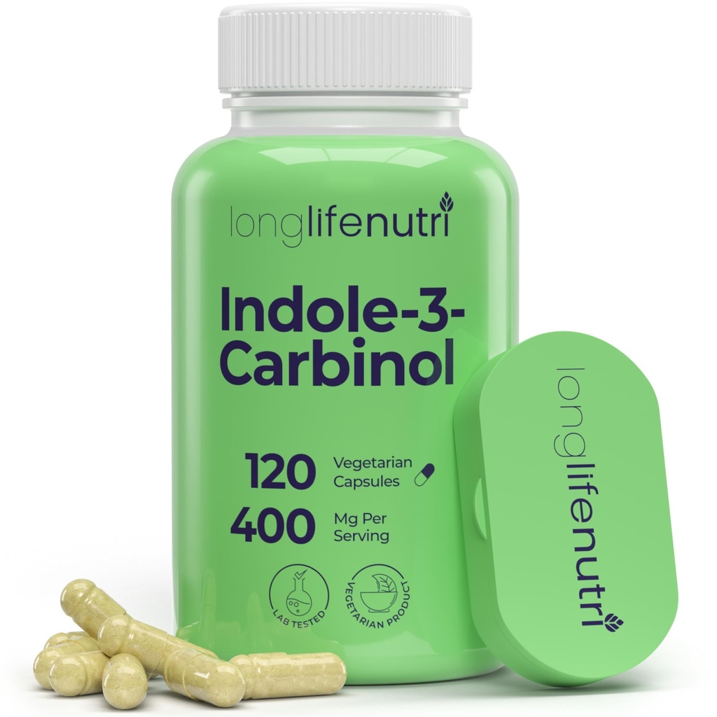 LongLife Nutri Indole-3-Carbinol 400mg - 120 Vegeterian kapsule, 4-mesečna zaloga, Organski dodatek za hormonsko ravnovesje in celično zdravje, Lab Tested, Made in ZDA