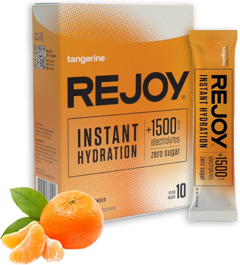 Rejoy – Elektrolit Powder Packets, 10 Packs – Hydration Drink Mix dodatek – Sugar Free, Keto in Paleo prijazno, Vegan, Non-GMO, Easy Open Enosrčna palica (Tangerine)