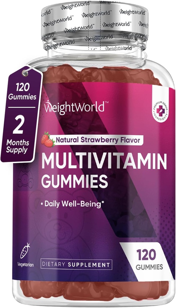 Večvitaminski žvečilni gumiji za odrasle - 120 moških Gummy multivitaminijev z hranili za dnevno dobro počutje - vegetarijanske ženske Gummy vitamin (2-mesečna zaloga) - Ne-GMO, Laktoza-free & Gluten-free