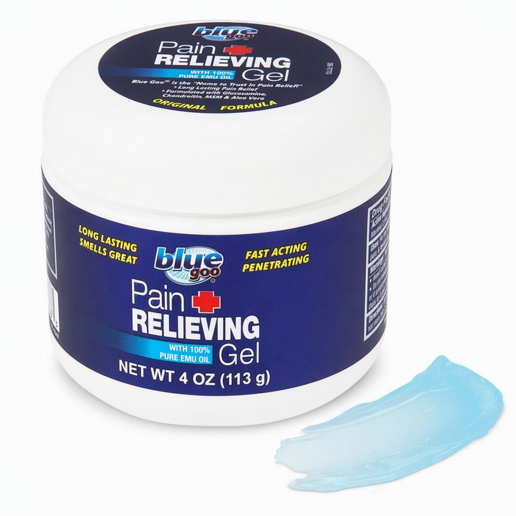 Blue Goo Pain Releading Gel – Relief za hrbet, vrat, mišice in bolečine v sklepih, hitro ukrepanje hlajenje in blažitev z 100% Pure Emu olje, 4 oz (1 pakiranje)