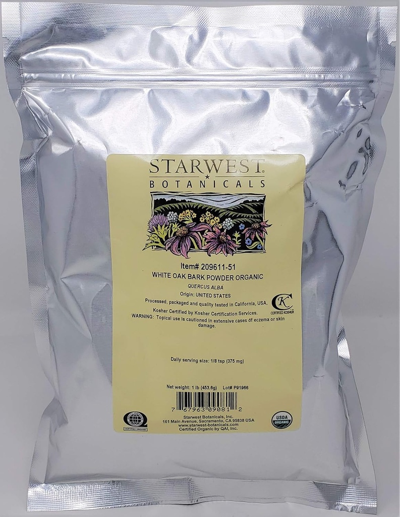 Starwest Botanicals Organic White Oak Bark Powder, 1 funt