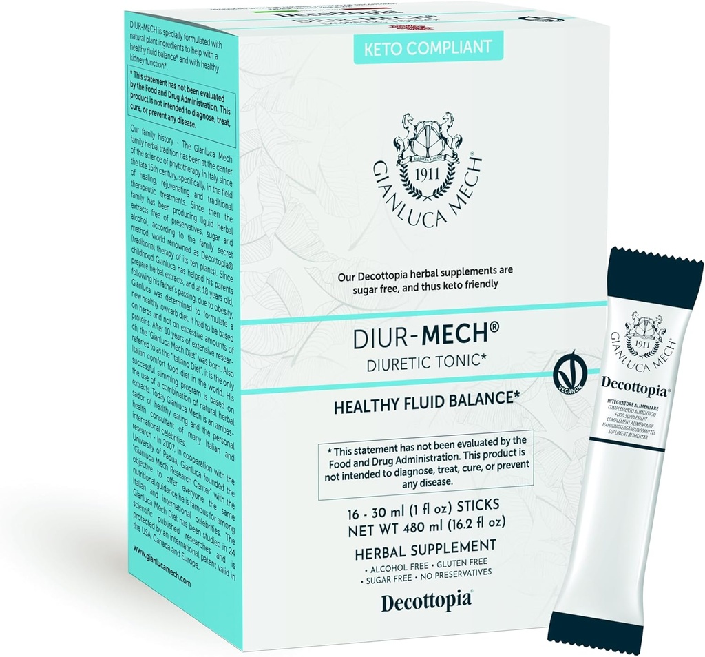 Gianluca Mech - Keto Compliant Diuretic Tonic z odvajanjem funkcije telesne tekočine s konjsko repo, Diuretic v palice, 16x30ml