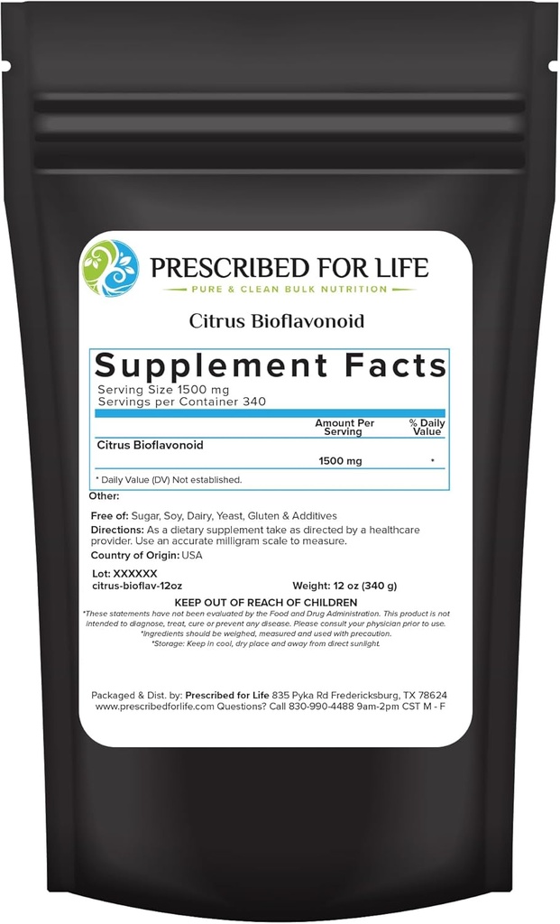 Predpisan za življenje Citrus Bioflavonoidi Powder, Pure v prahu Flavonoid Complex za antioksidant, Circulation, & Uho zdravje podpora (Citrus Limonium, Paradisi, Sinensis) (12oz / 340g)