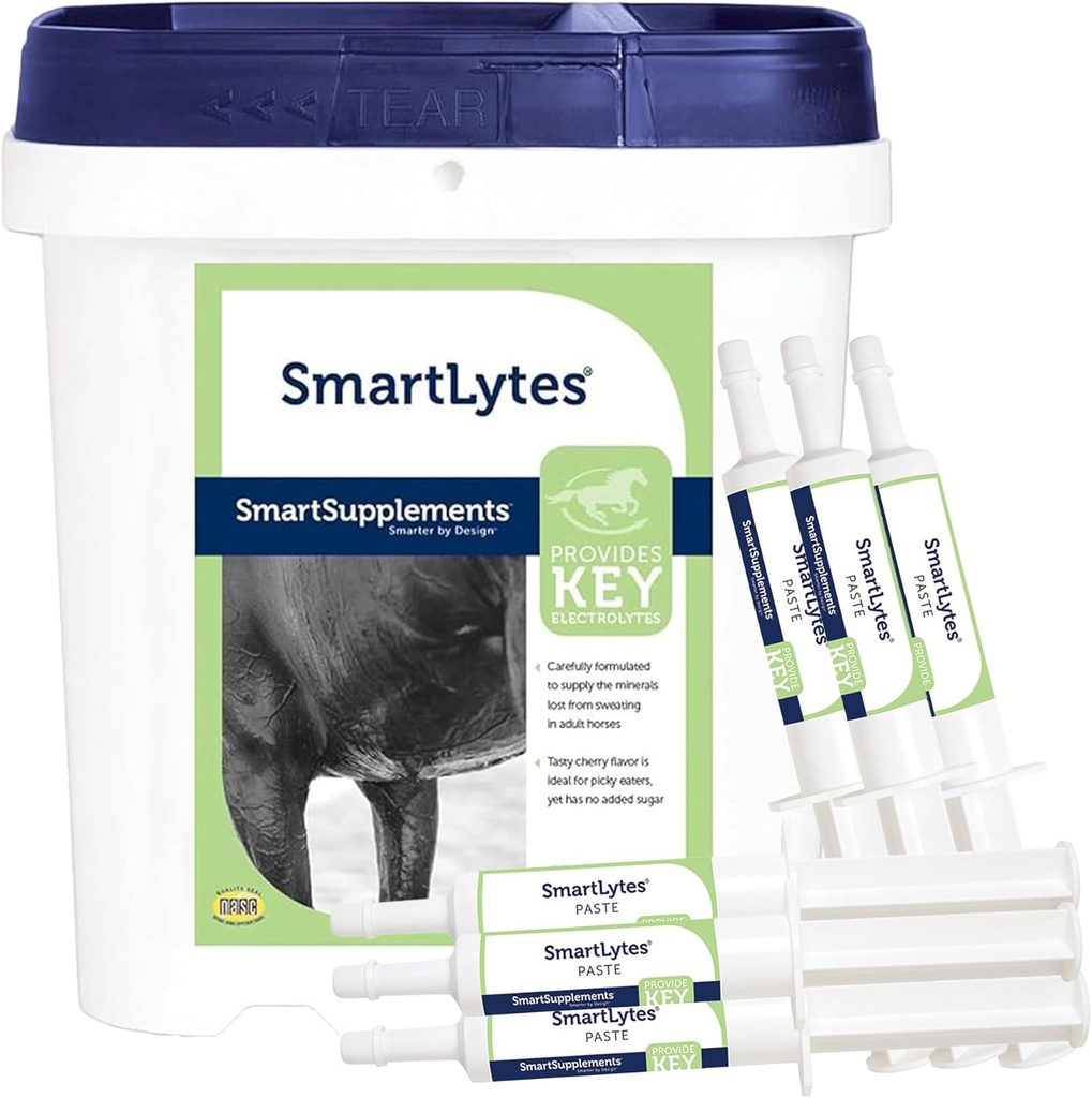 SmartEquine SmartLytes Horse Electrolyte Powder Supplement & SmartLytes Paste Horse Elektrolyte Paste 6 Cevi paket 6, spodbuja Hidracijo, Relevis Elektroliti, Brez dodanega sladkorja