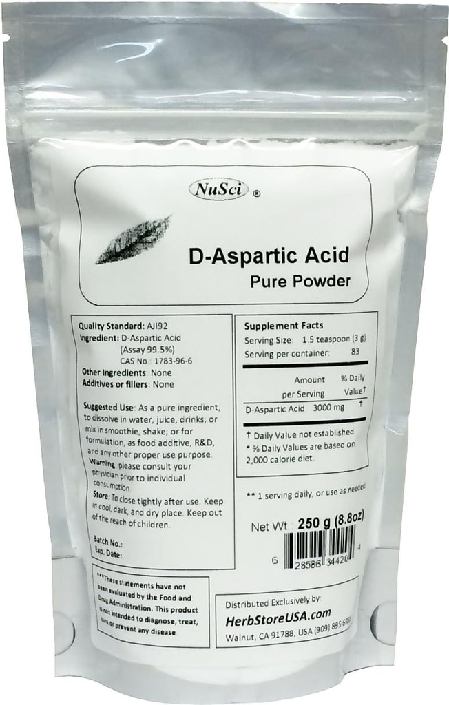 Čisti D-asparaginska kislina (DAA) Standard kakovosti AJI v prahu (250 gramov (8,8 oz))