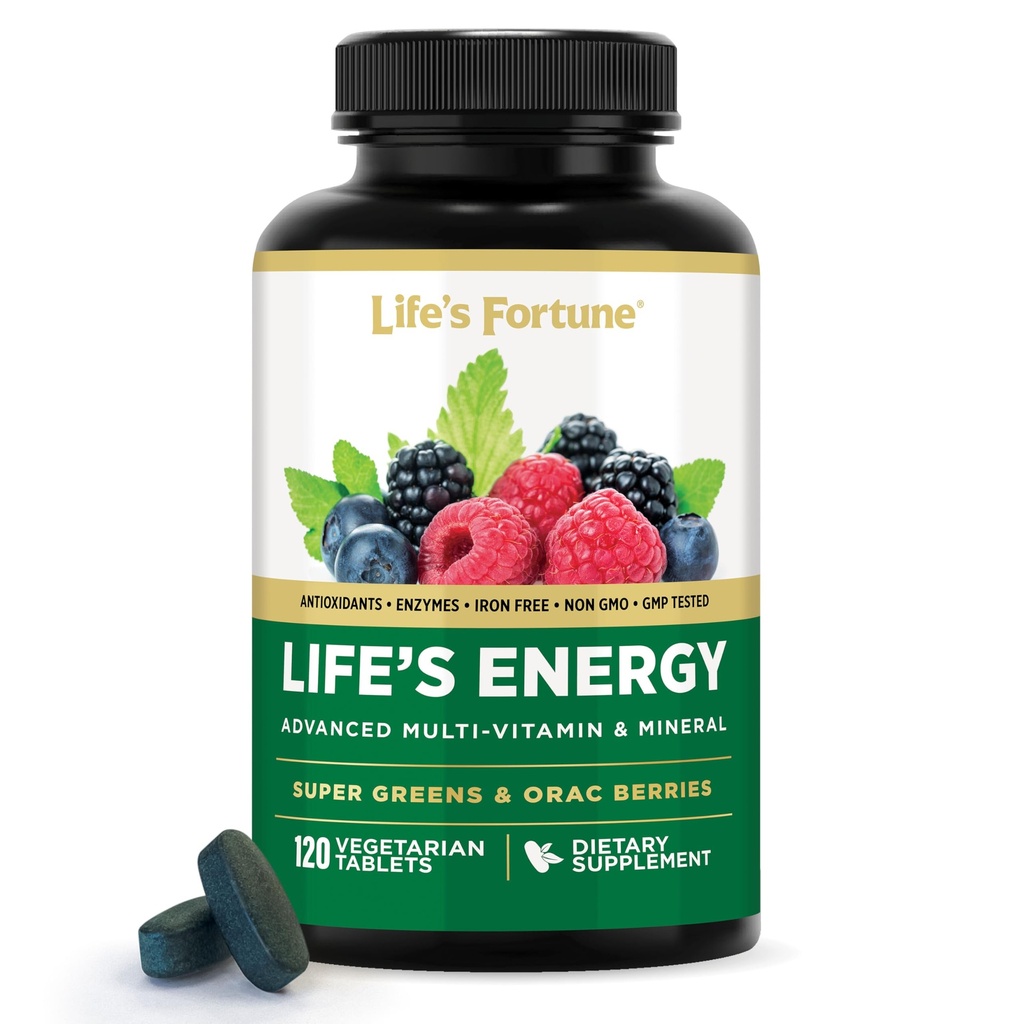 Life's Energy Advanced Daily Multivitamin za moške in ženske, Energy & Immune Support s super zelenimi - Antioksidanti in encimi - brez železa, vegetarijanec, 120 tablet po življenjskih srečah