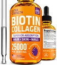 Tekoči kolagen in biotin kapljice za rast las 25,000 mcg - Izdelano v ZDA Collagen & Biotin Vitamini za lase kože in nohte - Hidrolizirano kolagen in Biotin dodatek za ženske in moške
