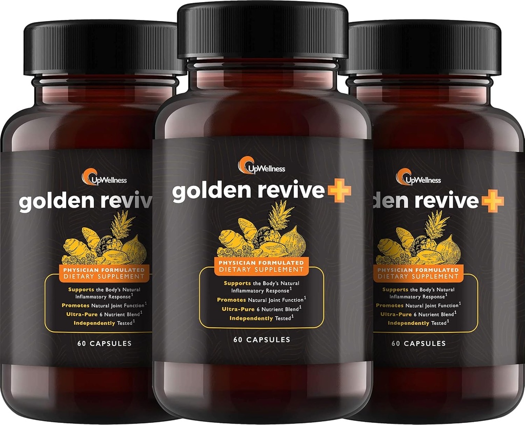 UpWellness Golden Revive + Skupna podpora dodatek Featuring kurkuma s črnim poprom, Quercetin, in magnezijevega kurkuma Boswellia dodatek - 6 aktivnih sestavin - 60 kapsul, 3 pakiranje