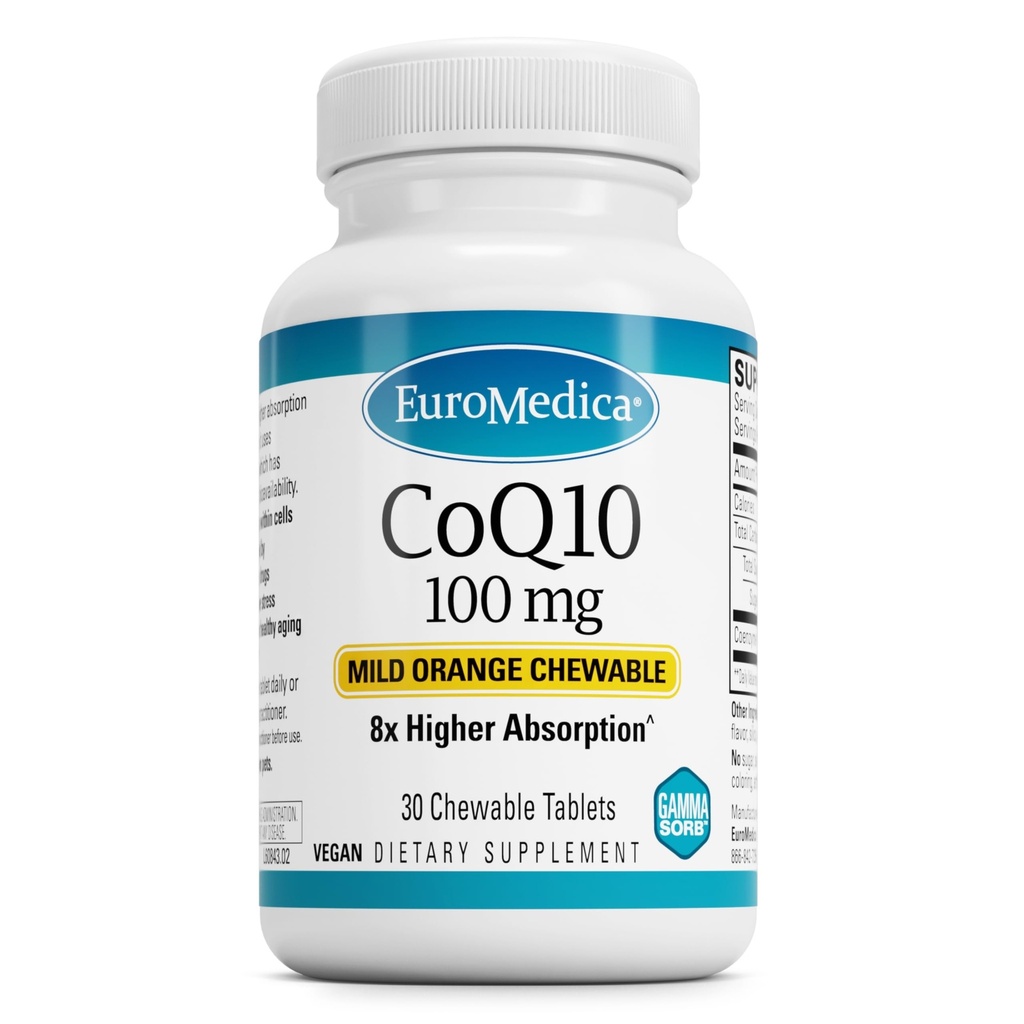 EuroMedica CoQ10 100 mg - Supplement za podporo celični energiji - Višja absorpcija CoQ10 Žvečljivi dodatek - Prehransko dopolnilo k pomoči zdravo staranje in zdravje možganov - 30 Žvečljive tablete