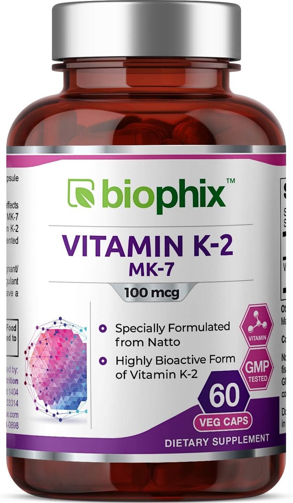 biophix vitamin K2 MK-7-100 μg 60 Veg kapsule - podpira močno imunskega zdravja kosti
