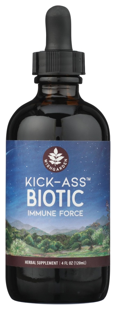 WishGarden Herbs Kick-Ass Biotic Immune Hero - Rastlinsko-bazen Herbal Biotic Formula z Usnea Lichen, Hops, Echinacea & Goldenseal, Podpira zdravo imunske, dihal in limfni sistem funkcijo, 4oz
