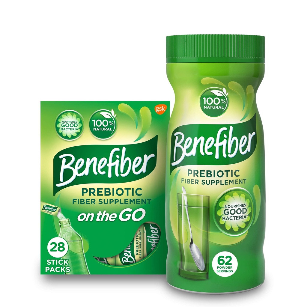 Benefiber Daily Prebiotic Prebiotic Dietary Fiber Supplement Powder Packs, 28 palice, 3,92 Ounces vsak in Benefiber Dnevni Prebiotic Dietary Fiber Supplement Powder, 62 Servings / 8.7 Ounce