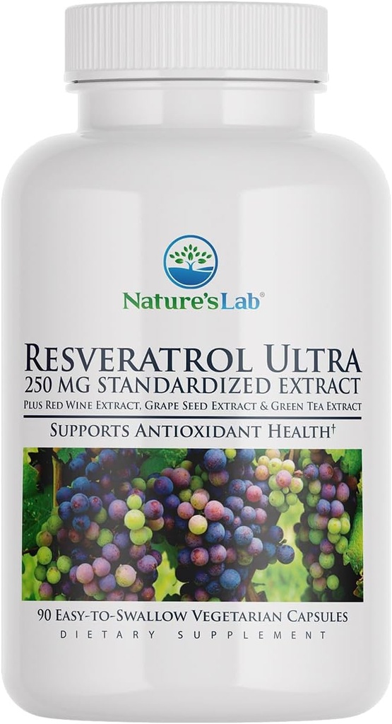 Naravni laboratorij Resveratrol Ultra - Antioksidant dodatek* - 250mg Trans-Resveratrol, izvleček rdečega vina, izvleček zelenega čaja - ne-GMO, Gluten Free, Vegan – 90 Število (3 mesec dobave)