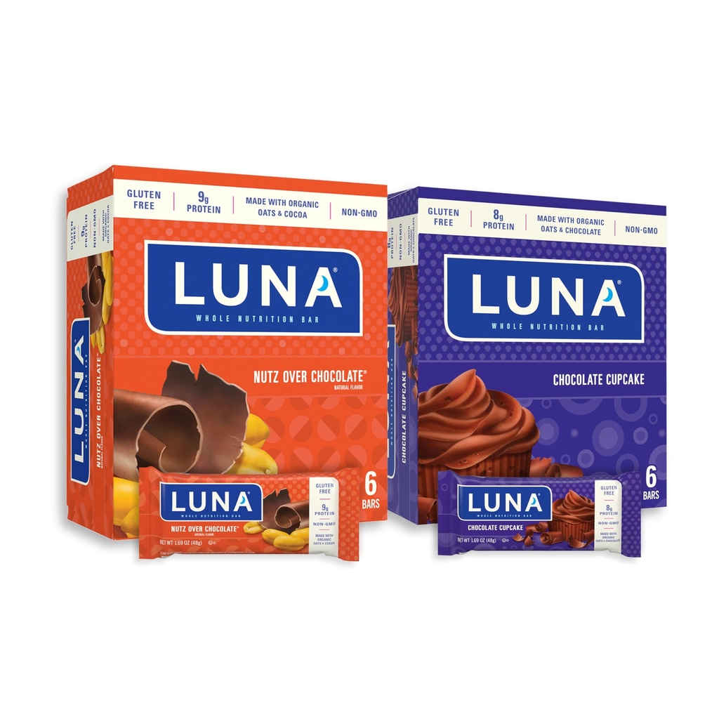 LUNA Bar - Variety Pack - Nutz Over Chocolate and Chocolate Cupcake Flavor - Prigrizki - Non-GMO - Gluten-free Protein Bars - Made with Organic Oats (12 Pack, 2 škatle)