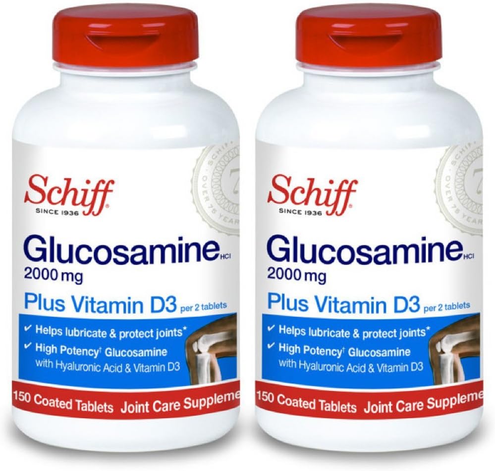 Schiff Glukozamin 2000 mg z vitaminom D3 in hialuronsko kislino, 150 tablet – dodatek za sklepe (paket z 2)