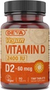 Deva Vegan Vitamin D2 60 μg 2400 i.e., Ergokalciferol dodatek brez živalskih sestavin, 90 tablet, 1-pak