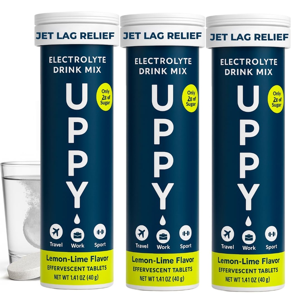 Uppy! Lemon-Lime Electrolyte Hydration Tablets – 30 Count (3x10) – Raztopine v vodi za hitro rehidracijo – Za potovanja, športi in festivali – Prenosni Elektrolitski Wellness Drink
