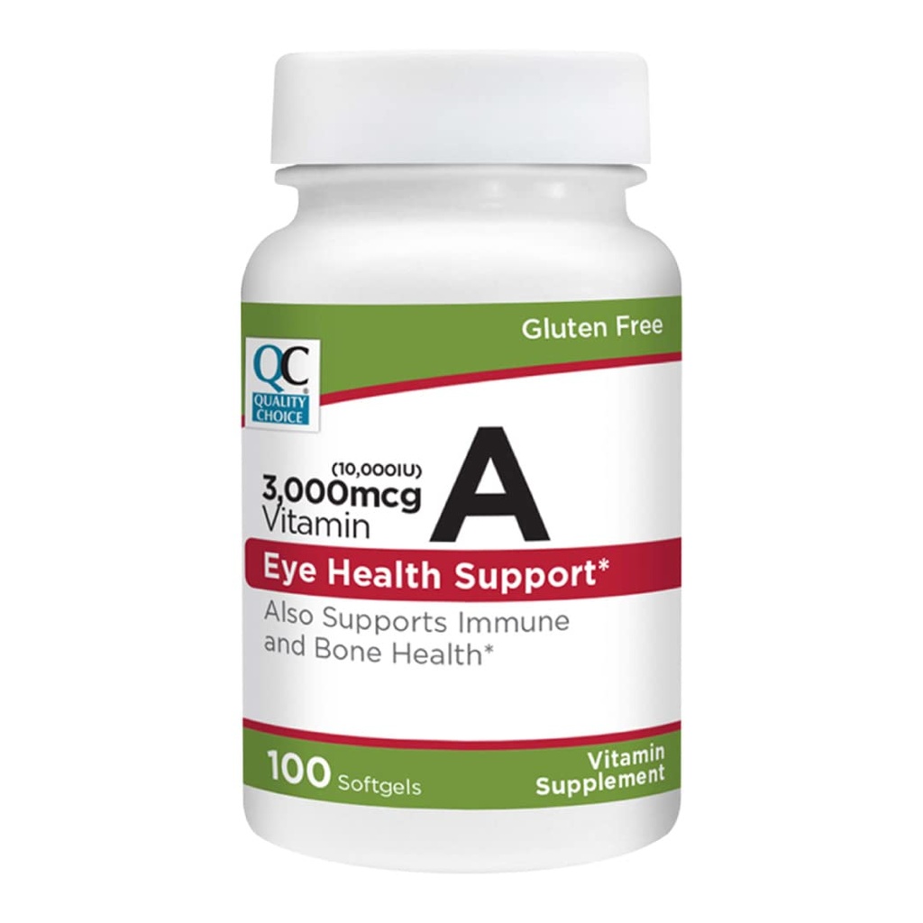 Vitamin kakovosti A 3.000 mcg (10.000 i.e.) Softgels. Podpira imunski sistem, vid in delovanje kosti. Visoka jakost Palmitate Formula 100 Softgels