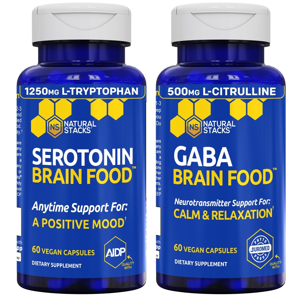 NARAVNI ZASTAVI Serotonin & GABA Brain Food Bundele - podpira pozitivno razpoloženje in umirjenost* - 120 skupnih kapsul