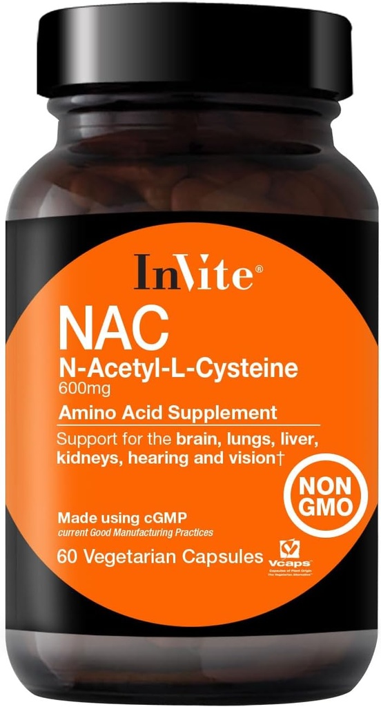 Povabi Health N-Acetil Cysteine (NAC) - podpira zdravje jeter in možganov - dobavlja Essential Amino Acid L-Cysteine in predkursor za Tripeptidni glutation - 60 vegetarijanskih kapsul