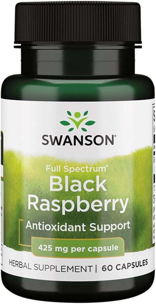 Swanson Black Raspberry - Zeliščni dodatek Spodbujanje splošno podporo Wellness - Naravni vir Flavonoidi & Vitamin C - (60 Kapsule, 425mg vsak)