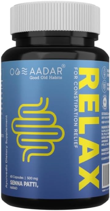 AADAR Re-LAX Re-LAX Relief, Ayurvedic Digestion Support and Bowel Wellness Kapsule, 60 enot - s Senna, Harade, Ajwain Kapsule za prebavljanje