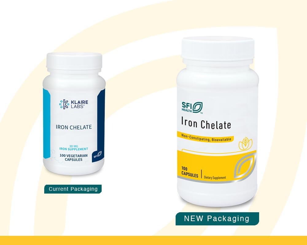 Klaire Labs SFI Health Železo Bisglicinat Chelate Supplement - 30mg Železov bisglicinat Chelat - zasnovan tako, da je dobro tolerančen, dobro Absorbiran in nežen na želodec - hipoalergene (100 kapsul)
