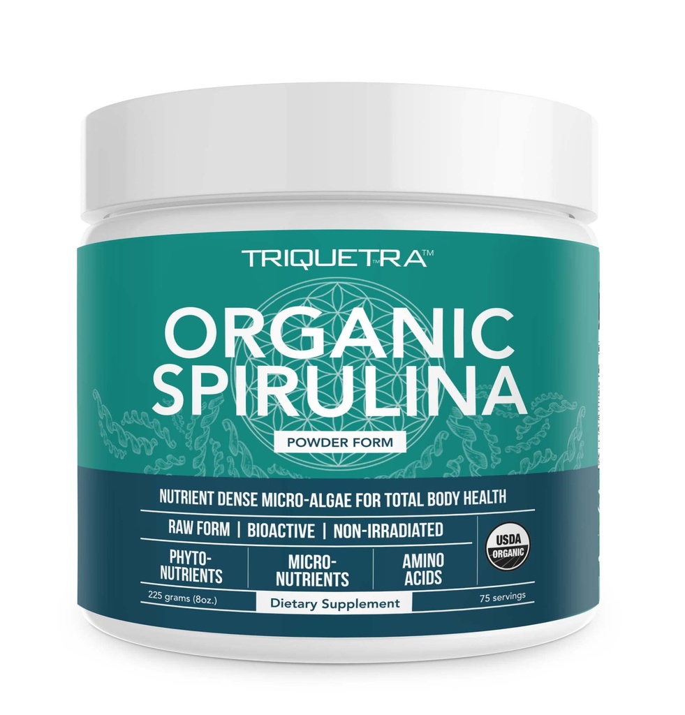 Organic Spirulina Powder – Made with Parry® Spirulina, Znan po superior čistosti in hranilne gostote – Vegansko kmetovanje – Neobsevano – Blue-Green Algae Superfood Supplement – 75 Servings – 8 oz