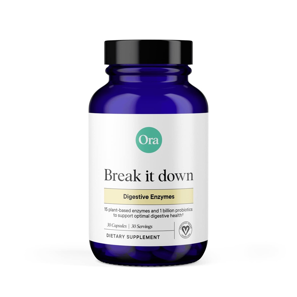 Ora Organic Multi-Enzyme dodatek - Vegan, Gluten prost encimi za prebavljanje s probiotiki za zdravje, napenjanje, zaprtje in razbremenitev plina - 30 Enostavne za pogoltniti kapsule