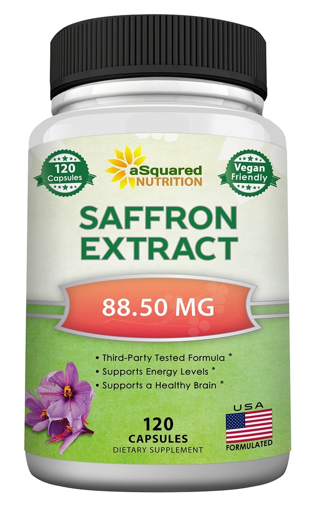 aSquared Nutrition Saffron Supplements - 120 Kapsule - Saffron Extract Dodatne tablete - Čista žafran alternativa prahu, čaj, niti in gumiji