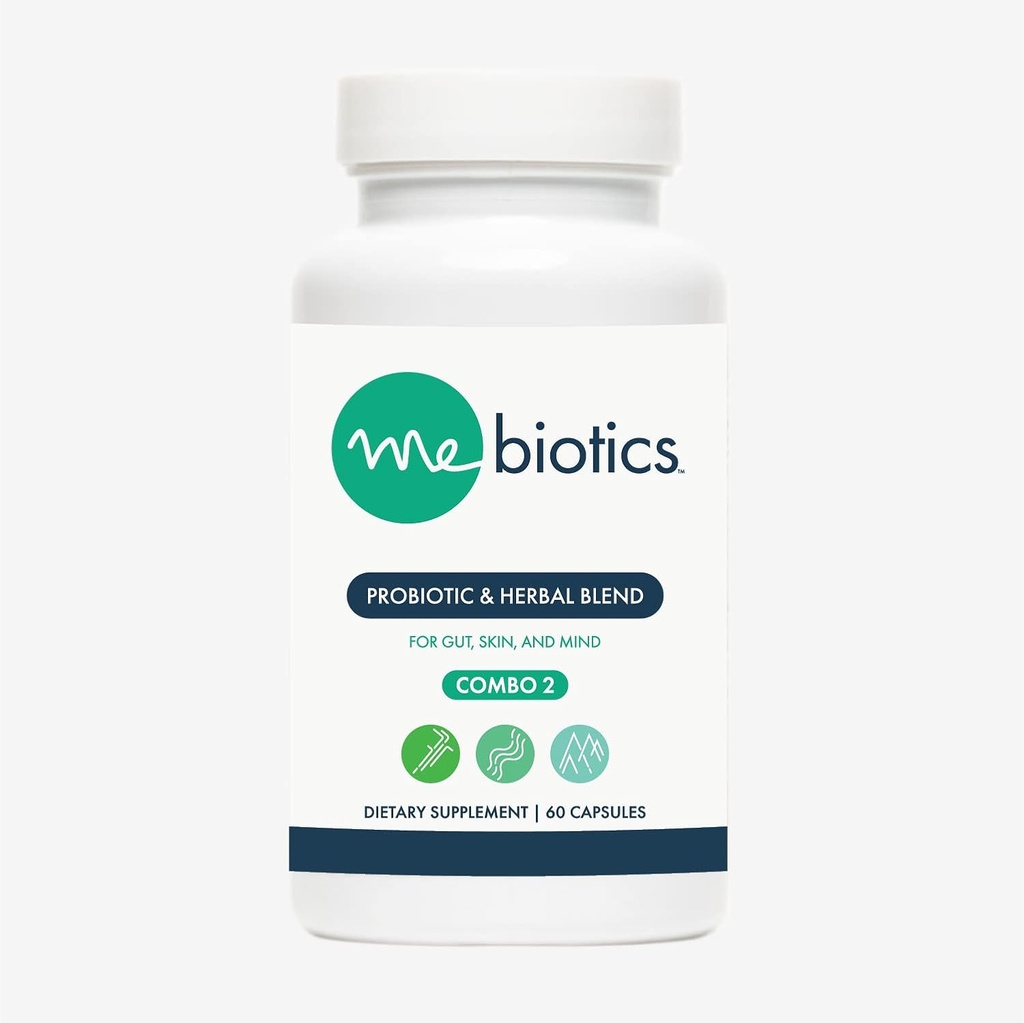 Microbiome Labs Mebiotics Probiotic & Zeliščni dodatek Kombinacija 2 - Bacillus Subtilis + Lemon Balm za kožo + Gut Health - peroralni probiotiki za podporo drobovja, uma, in kožo (60 kapsul)