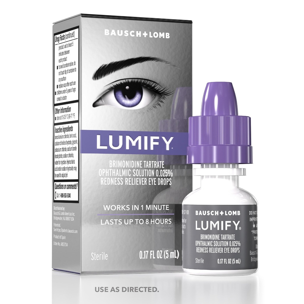 LUMIFY kapljice za oči za rdeče oči, rdečina Reliever za svetlejše oči, deluje v 1 minuti in traja do 8 ur, kapljice za oči, 0,17 Fl Oz (5 ml)