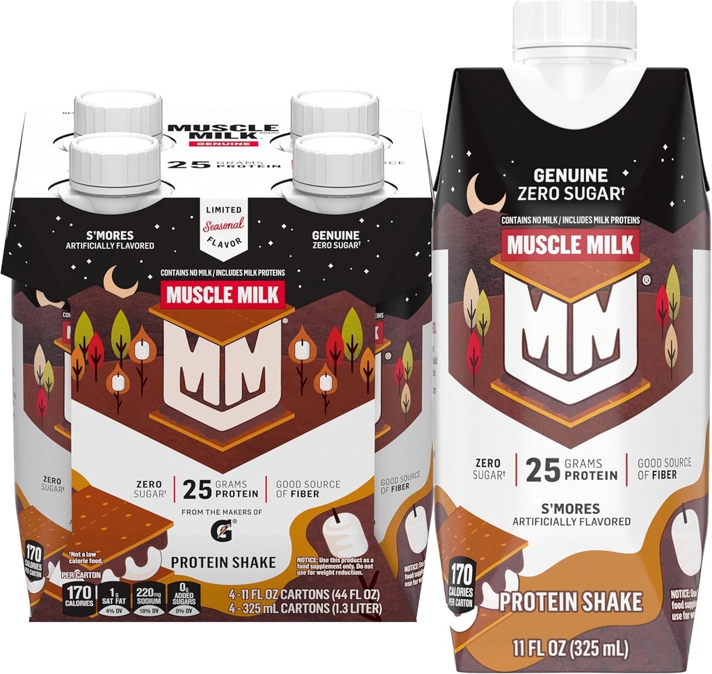 Mišično mleko Pristno beljakovinsko stresanje,S'more, 25g beljakovine, 11 Fl Oz (Pack po 4)