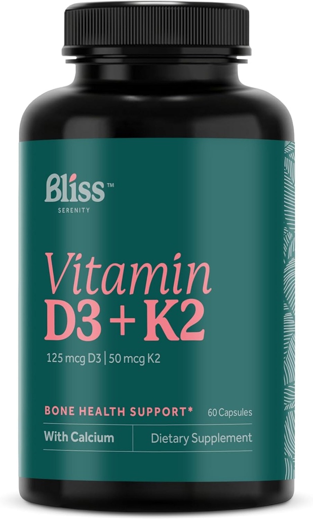 Vitamin D3 K2 - vitamin D3 5000 i.e. z vitaminom K2 kot MK-7, kalcij in fosfor za končno absorpcijo - vitamin D dopolnila, 60 Vegcaps, 60 dnevna dobava