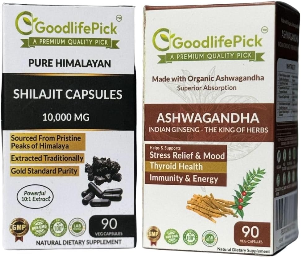 Himalajski Shilajit Kapsula & Ashwagandha Kapsule Pakiranje po 2. 90+90 ct Gold Standard Premium Quality for Max Benefits. Vsi naravni ne gensko spremenjeni organizmi No Rice Powder No Filler No Silicijev dioksid Brez Stearat