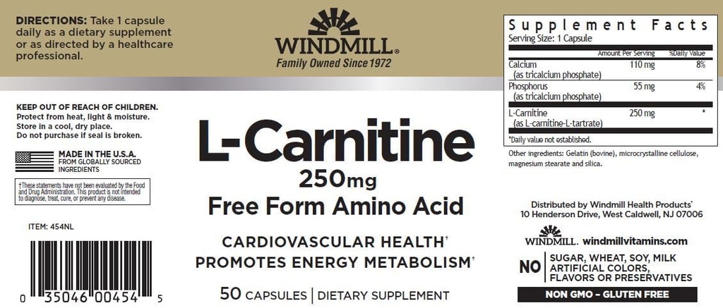Vetrnica L-karnitin 250 mg Kapsule 50 (3 pakiranja)