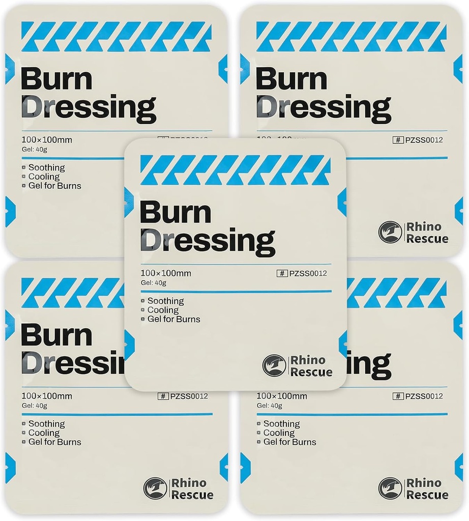 Rhino Rescue 5 Pack 4" X 4" Burn Dressing, Burn Gel hlajenje Pomirjujoče krema Relief Opekli prvo pomoč dobav (5)