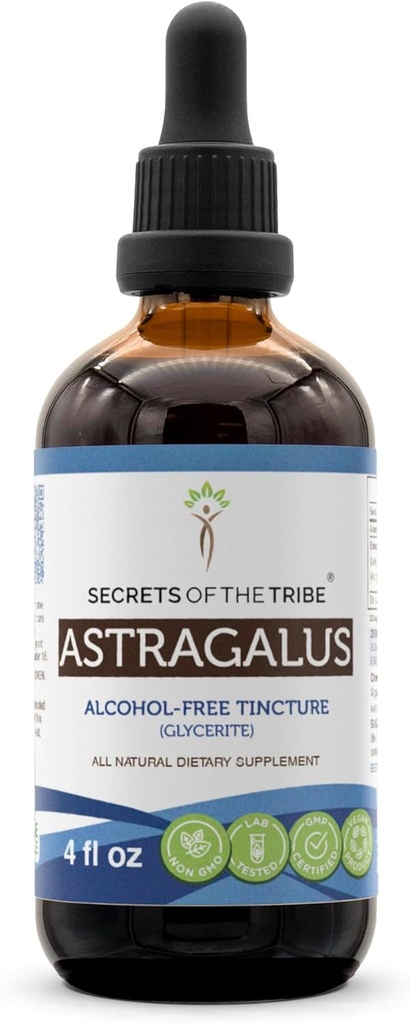 Skrivnosti Tribe Astragalus Tinkture Tekoči ekstrakt brez alkohola, Astragalus (Astragalus membranaceus) Posušena korenina (4 FL OZ)