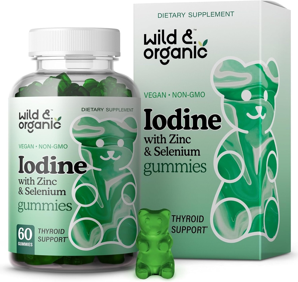 Wild & Organic Jodine Gumies 250mcg - Imunska podpora kompleks w/Potassium jodide - Selen Cinkov jod dodatek za imuniteto in splošno podporo - 60 Vegan, pektin-bazni gumiji