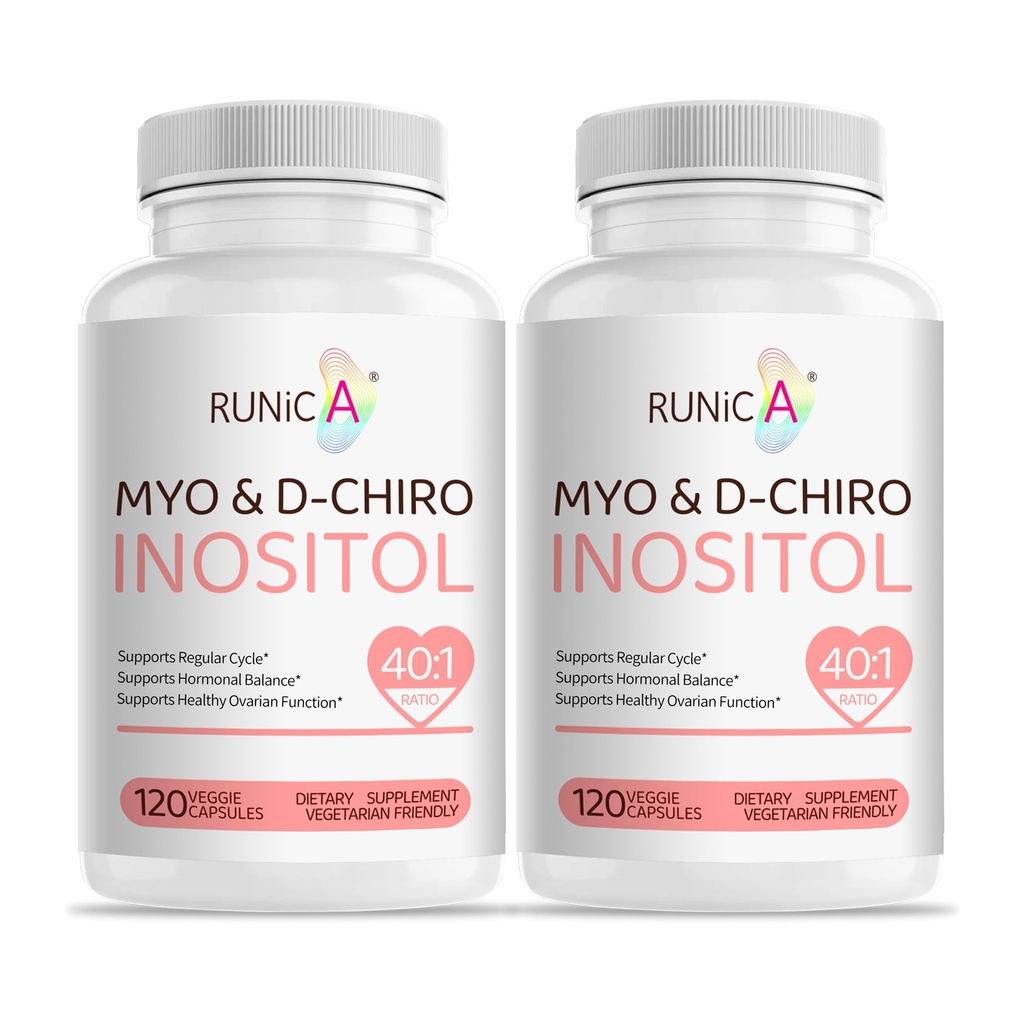 Myo-Inositol & D-Chiro Inositol Dodatek za ženske - Idealno 40:1 Razmerje -Podpora Ženske Hormone Balance in plodnost in zdravje jajčnikov - Veganske kapsule v prahu - 60-dnevno oskrbo