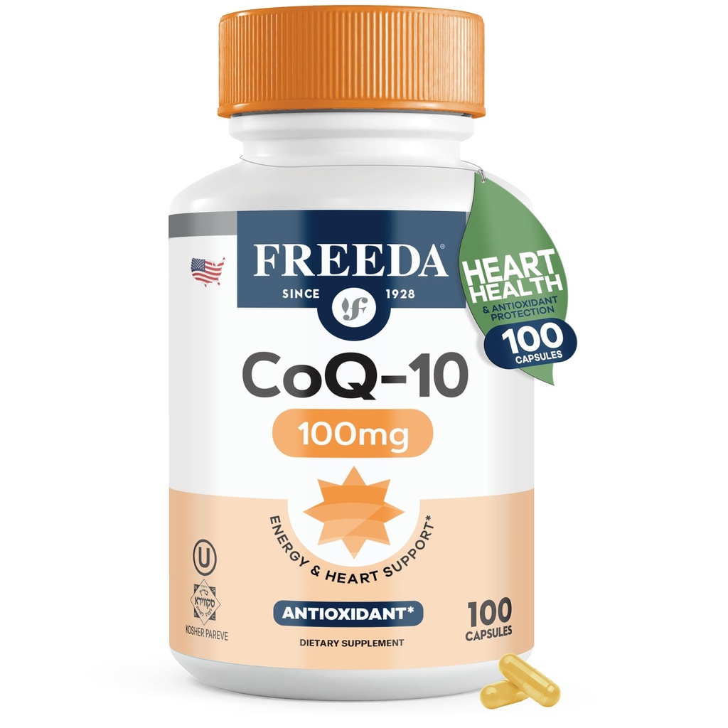 FreeDA CoQ10 100mg - Košir koencim Q10 Prehranska dopolnila za srčno-žilno zdravje, podporo krvnemu tlaku, zdravje ustnega gumija in zdravo staranje - čiste CoQ10 kapsule, 100 število