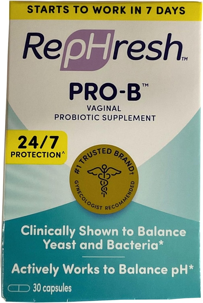 RepHresh Pro-B Vaginalni probiotični dodatek, tehtnice Kvas in bakterije, Podpira pH ravnovesje, 30 kapsul