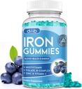 Iron Gummies z multivitaminom, Železni dodatek za ženske in moške z cinkom, Vitamin B Complex & C, B12, Folat - Blood Builder & Energy Support za odrasle in otroke - borovničeve arome, Vegan 60 Gummies