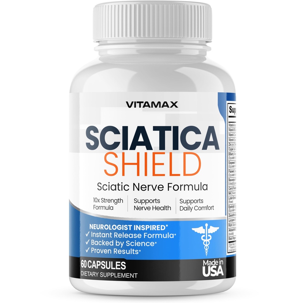 Sciatic Nerve Health Support Supplement – 10x Formula Alfa Lipoic Acid Folic Acid, Kurkuma, glukozamin, MSM, Vitamin B Complex - Made in USA – 60ct