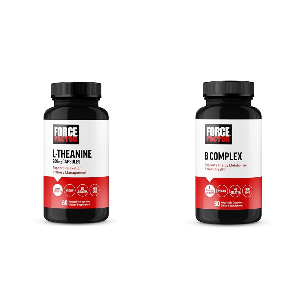 Prisilni faktor L Teanin 200 mg in vitamin B Kompleksni dodatek paket, 60 Kapsule vsak