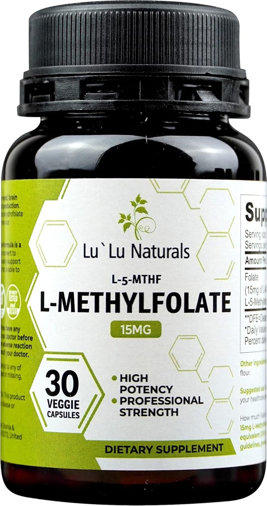 Lu'Lu Naturals L Metilfolate 15mg Aktiviran metil Folat, Folna kislina, 5-mthf 30 Veggie Caps