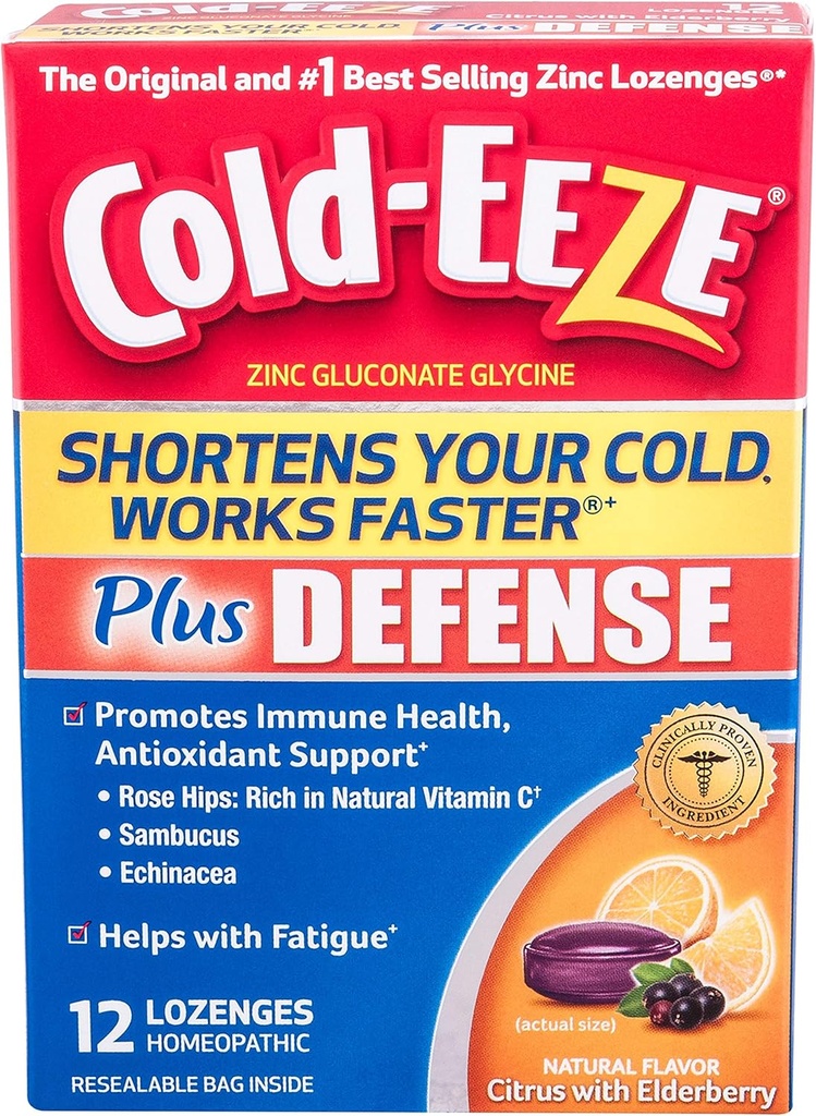 Hladno-EEZE Plus Obramba Hladno-hortening Lozenges, 12 grof, Hladno Remedy, Citrus z Elderberry Flavor