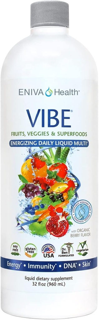 Eniva Health Vibe Tekoči multivitamini Mineralni dodatki z vitamini A, B12, C, D, E & Aminokisline 