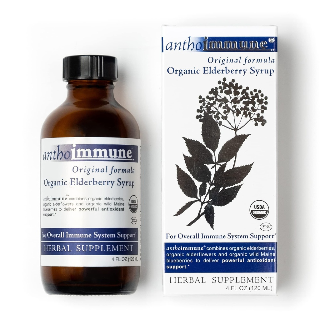 Organic Elderberry Syrup - Anthoimmune - Immune Support Supplement for Adults and Kids- USDA Organic, Ultra-Premium Black Elderberry Formula (4 oz) 24 Servings