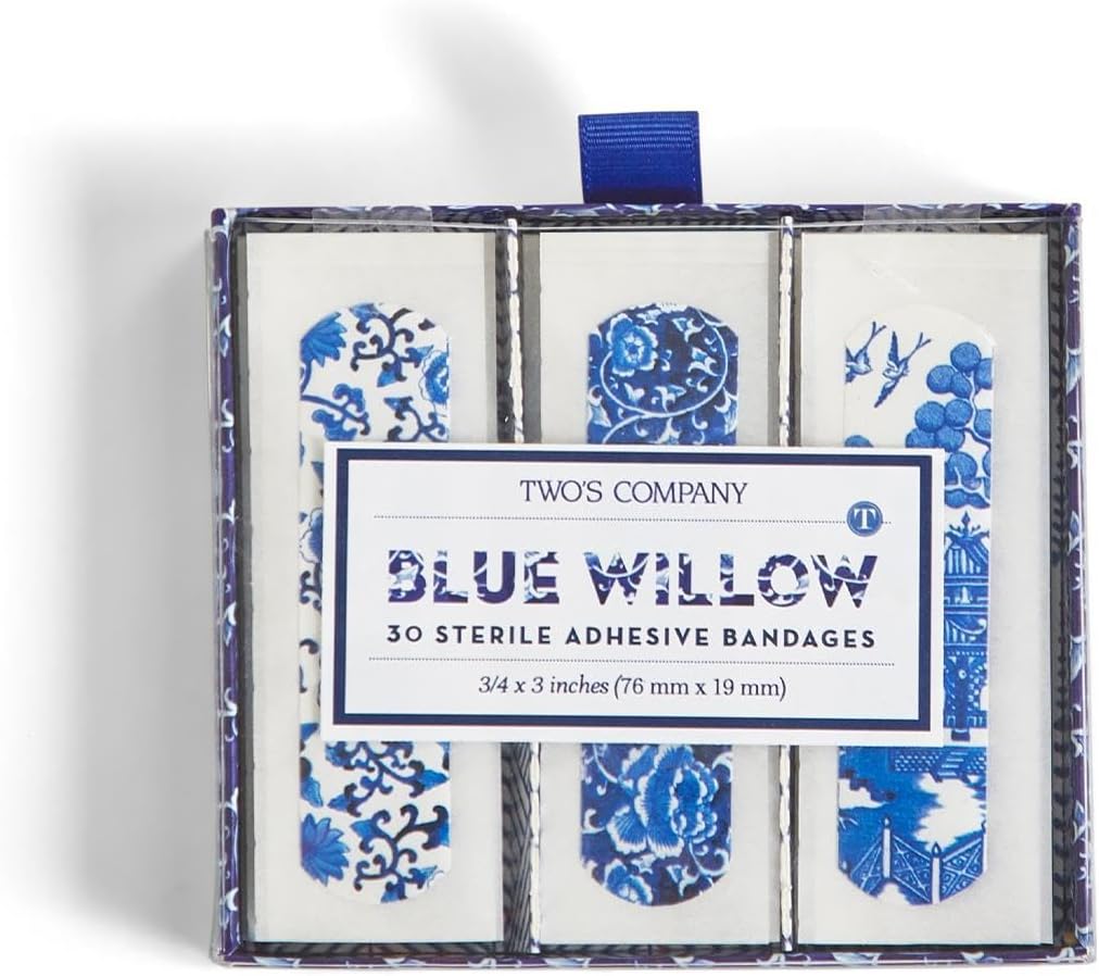 Two's Company 53560 Blue Willow Bandages v darilni škatli,30 kosov, 3-palčna dolžina, plastična, bela